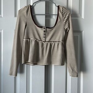 PacSun brown and Cream Buttoned Long Sleeve Top